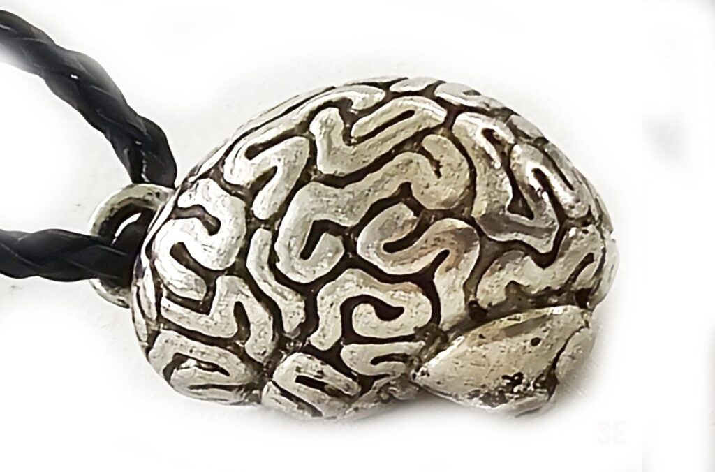 Human Brain Pendant Psychology Sociology on Woven Cord Necklace Vintage