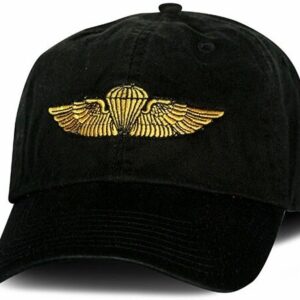 Marine Corps Cap Hat w Marine Navy Jump Wings Gold Embroidered Black USMC