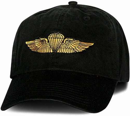 Marine Corps Cap Hat w Marine Navy Jump Wings Gold Embroidered Black USMC