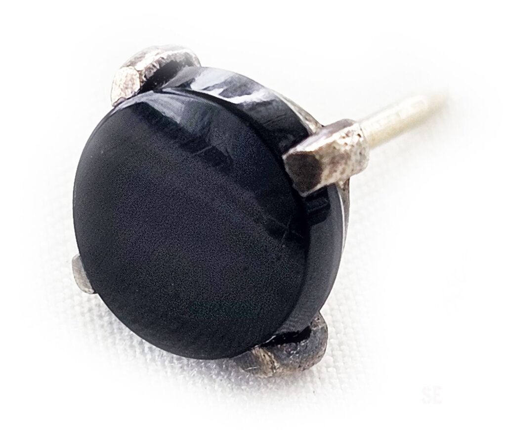 Onyx and Silver Tie Tack 8.5mm Black Round Stone Classic Vintage