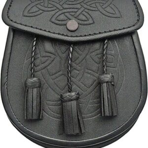 Celtic Irish Scottish Leather Sporran Waist Pouch Tassels Belt Chain Snap Close