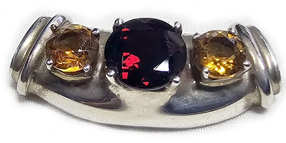 Faceted Garnet and Citrine Pendant Sterling Silver CID Gemstone 925 5.79g 32mm