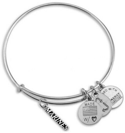 Marine Corps Charm Bracelet Silver MARINES 4 Charms Mom Wife Girlfriend Daughter
