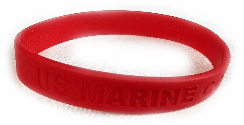 Marine Corps Support Band Bracelet GOD BLESS & PROTECT OUR MARINES 8 3/8" Emboss