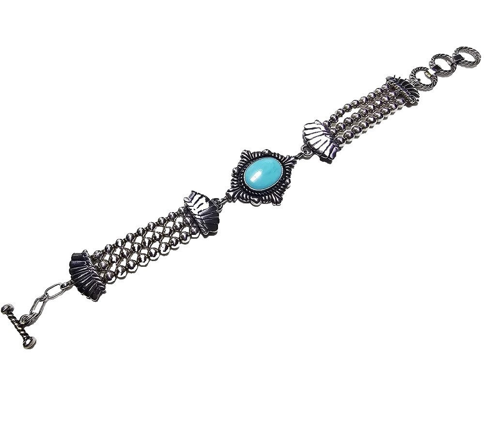 Turquoise Bracelet Hand Made Quoc Vintage Sterling Silver 925 Qt 19.79 grams