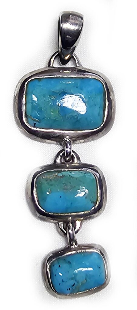 Turquoise Pendant Blue Stacked BARSE Sterling Silver Vintage 925 11.23g 55mm