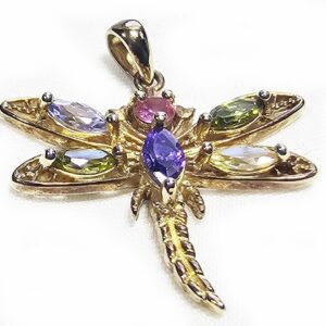 Dragonfly Pendant w Cut Stones Sterling Silver Gold Plated Vintage 925 2.32g