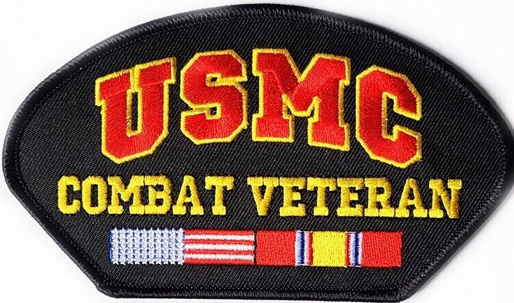 Marine Corps Patch USMC COMBAT VETERAN Hat Style Patch 5 1/4" x 3" USMC