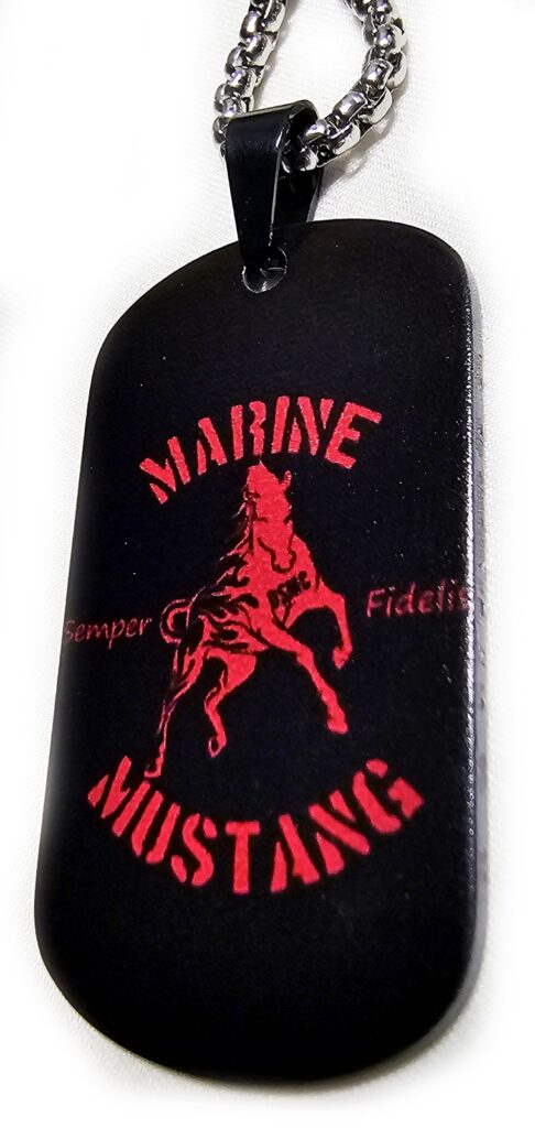 Marine Mustang Enlisted Officer Dog ID Tag Double-Sided Steel Scarlet on Black