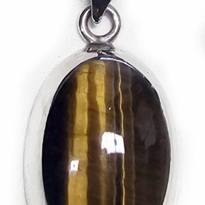 Tiger's Eye Pendant Gemstone Sterling Silver Vintage THICK TC-311 925 19.5g 56mm