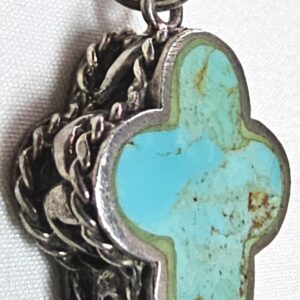 Cross Pendant Vintage Turquoise Sterling Silver 925 Native American Hand Made 1"