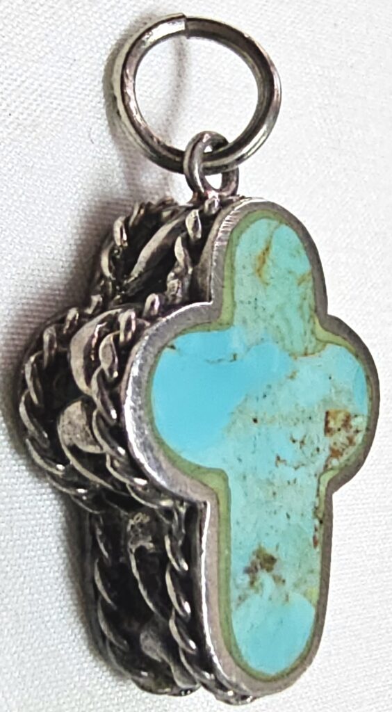 Cross Pendant Vintage Turquoise Sterling Silver 925 Native American Hand Made 1"