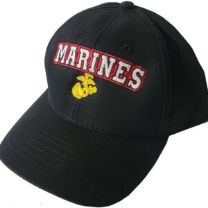 Marine Corps Cap Hat MARINES w Gold EGA Embroidered Red White Gold on Black USMC