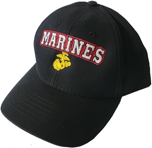 Marine Corps Cap Hat MARINES w Gold EGA Embroidered Red White Gold on Black USMC