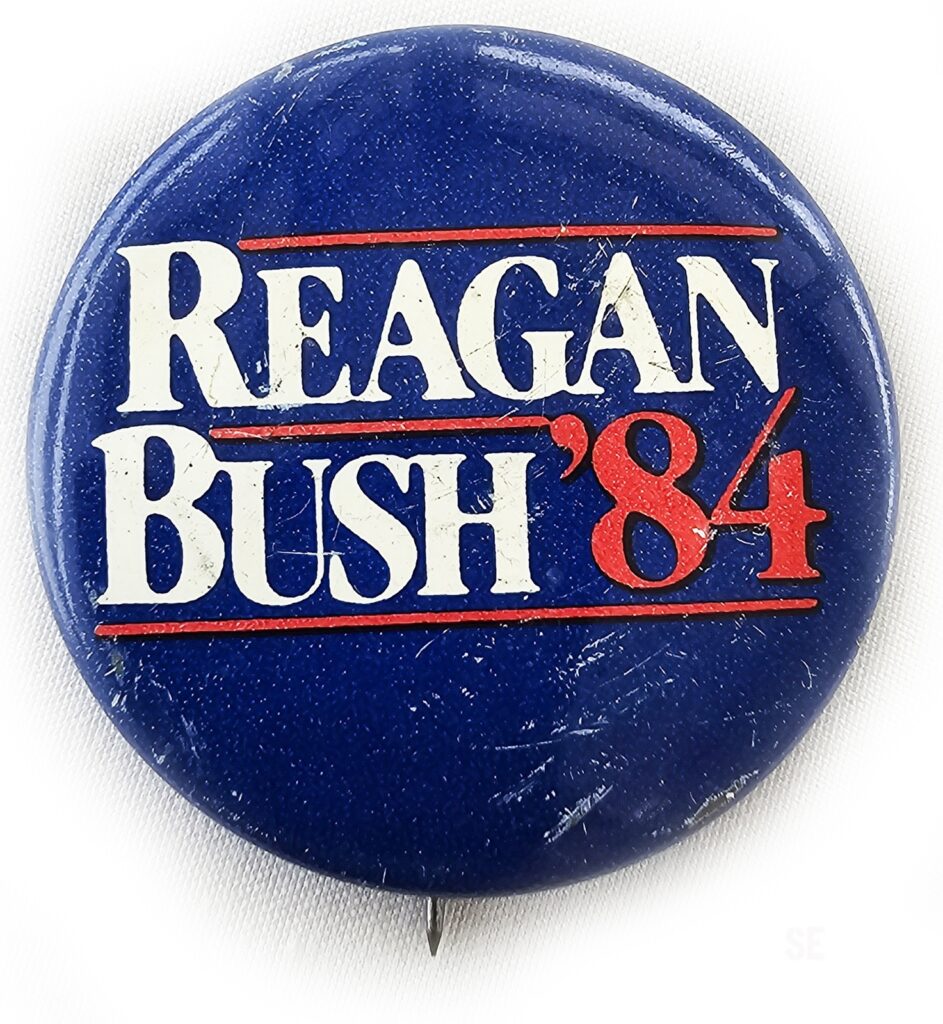 Reagan Bush '84 Presidentail Campaign Button Pin 1 3/8" Ronald Reagan Blue
