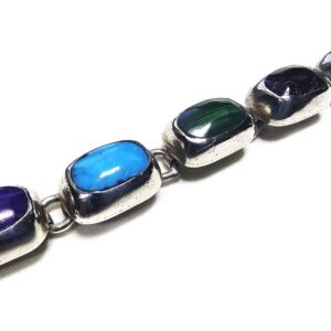 Turquoise Multi Gemstone Bracelet Sterling Silver 950 Vintage TL-?3 30.90 grams