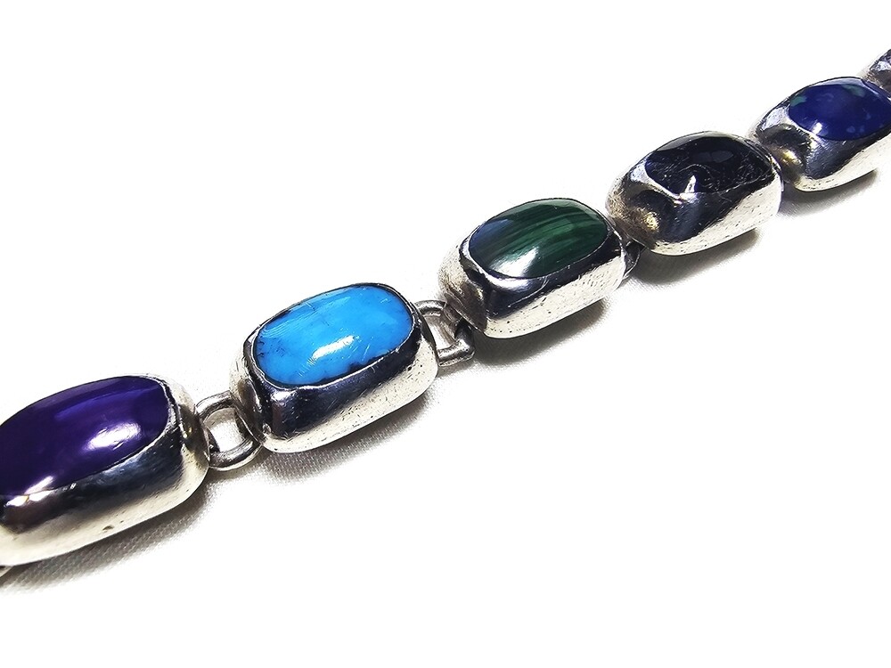 Turquoise Multi Gemstone Bracelet Sterling Silver 950 Vintage TL-?3 30.90 grams