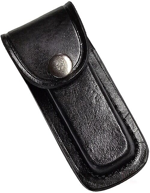 Knife Sheath Pouch Leather Small Tool Pliers to 3.5" Belts to 2" Black Plain