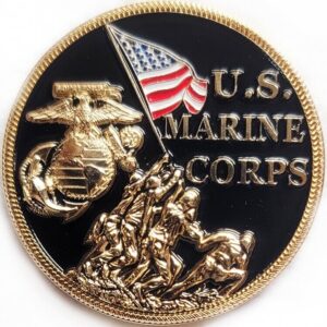 Marine Corps Challenge Coin Iwo Jima Memorial EGA Crest on Black 1 3/4" USMC