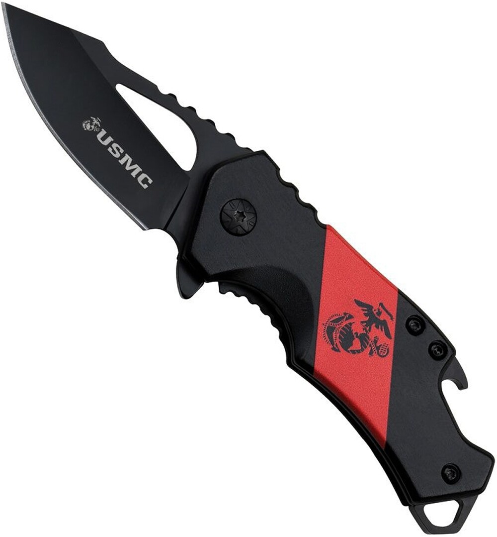 Marine Corps Knife Pocket Assisted Opening W Bottle Opener Lanyard Hole EGA USMC