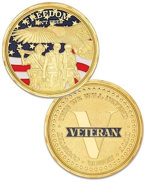 VETERAN Challenge Coin FREEDOM ISN'T FREE THIS WE WILL DEFEND DUTY HONOR COUNTRY