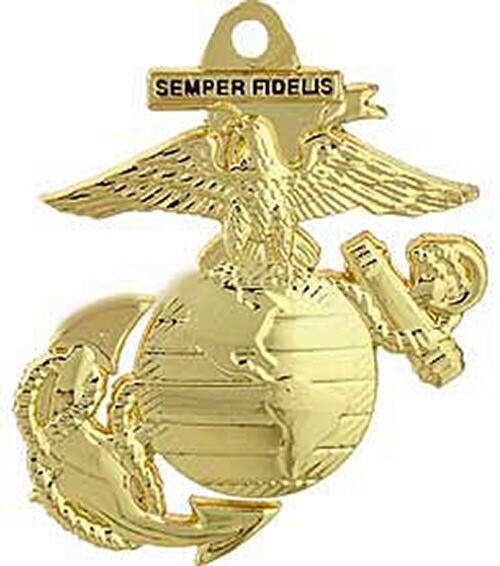 Marine Corps Key Ring Keyring Gold Plated Zinc Pewter Metal 1 5/8" USMC