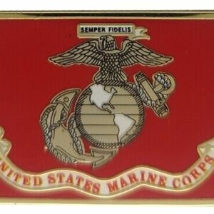 Marine Corps Lapel Pin Official Flag Gold Plated Large Scarlet Gold USMC
