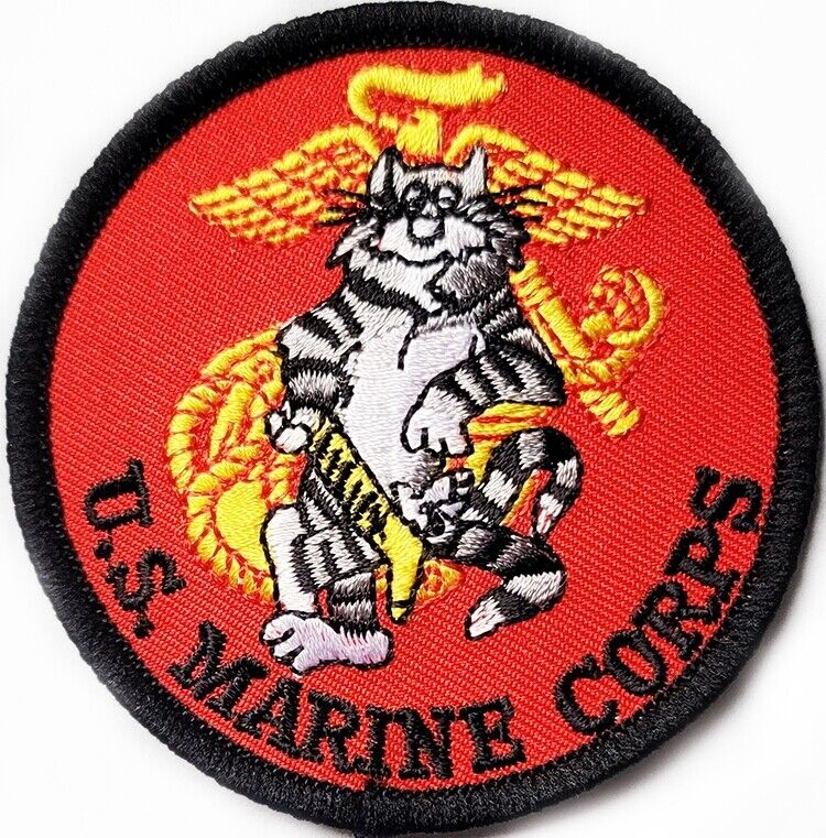 Marine Corps Patch U.S. MARINE CORPS w Tomcat on Eagle Globe Anchor in Red USMC