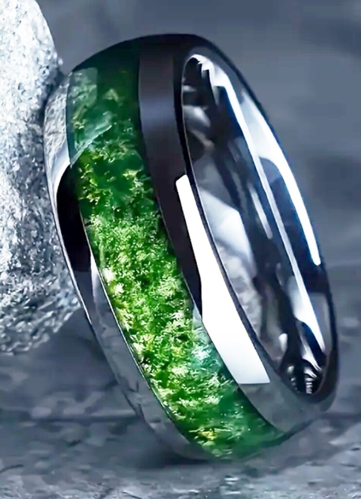 Ring Band Mountain Moss Forest Green Color Inlay Stainless Steel Size 9