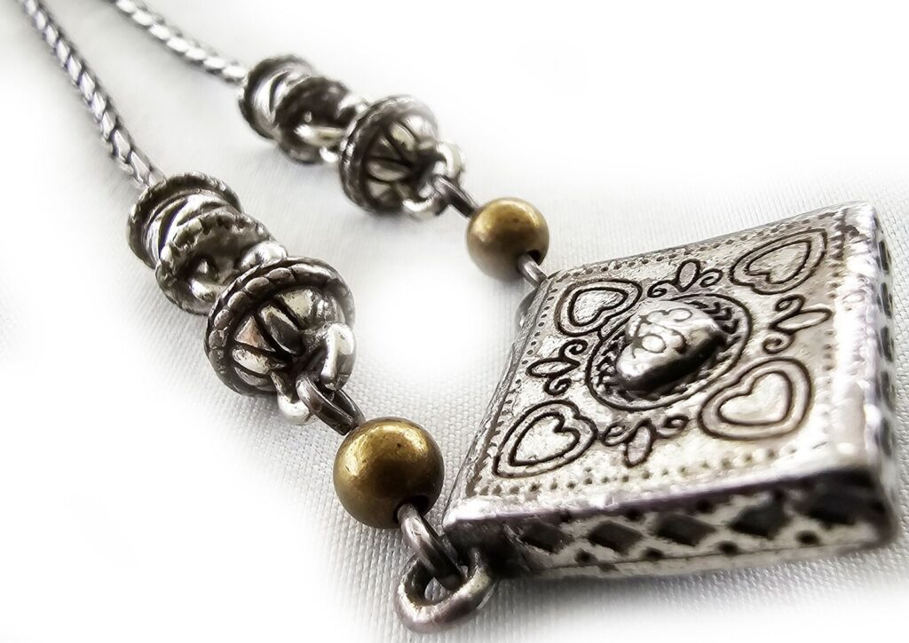 Brighton Square Pendant Necklace w Adjustable Chain High Relief Two Tone
