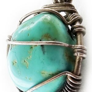 HUGE Turquoise Stone Pendant in Sterling Silver Vintage 925 1 3/4"