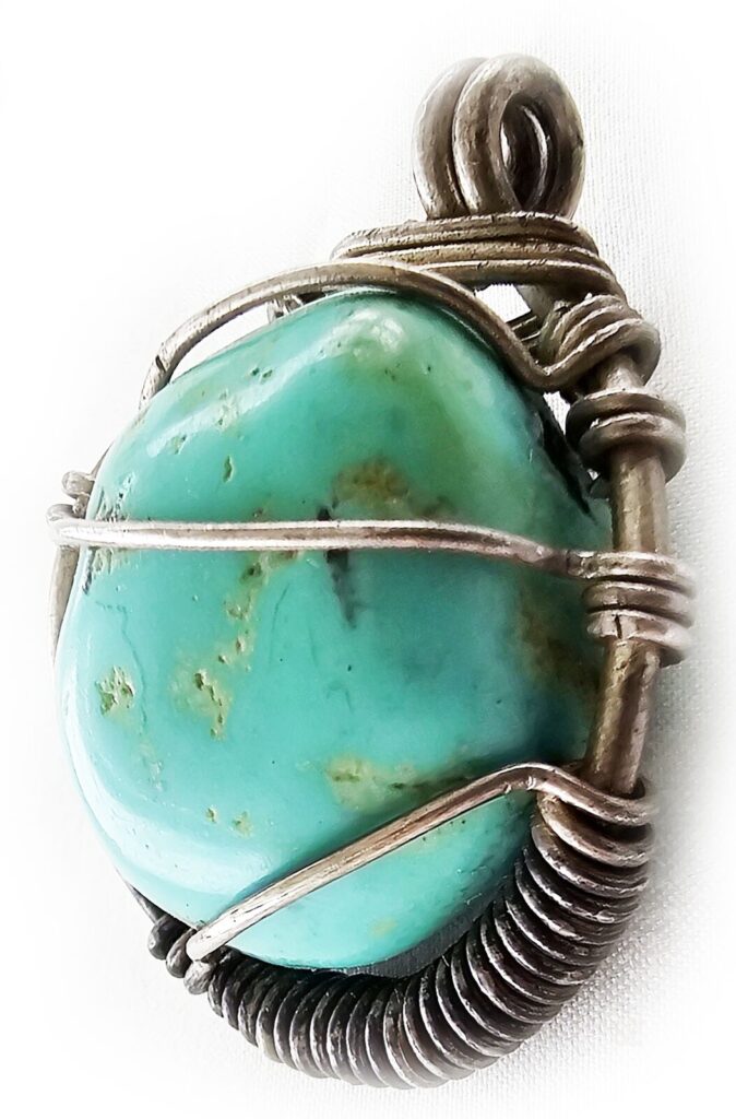 HUGE Turquoise Stone Pendant in Sterling Silver Vintage 925 1 3/4"