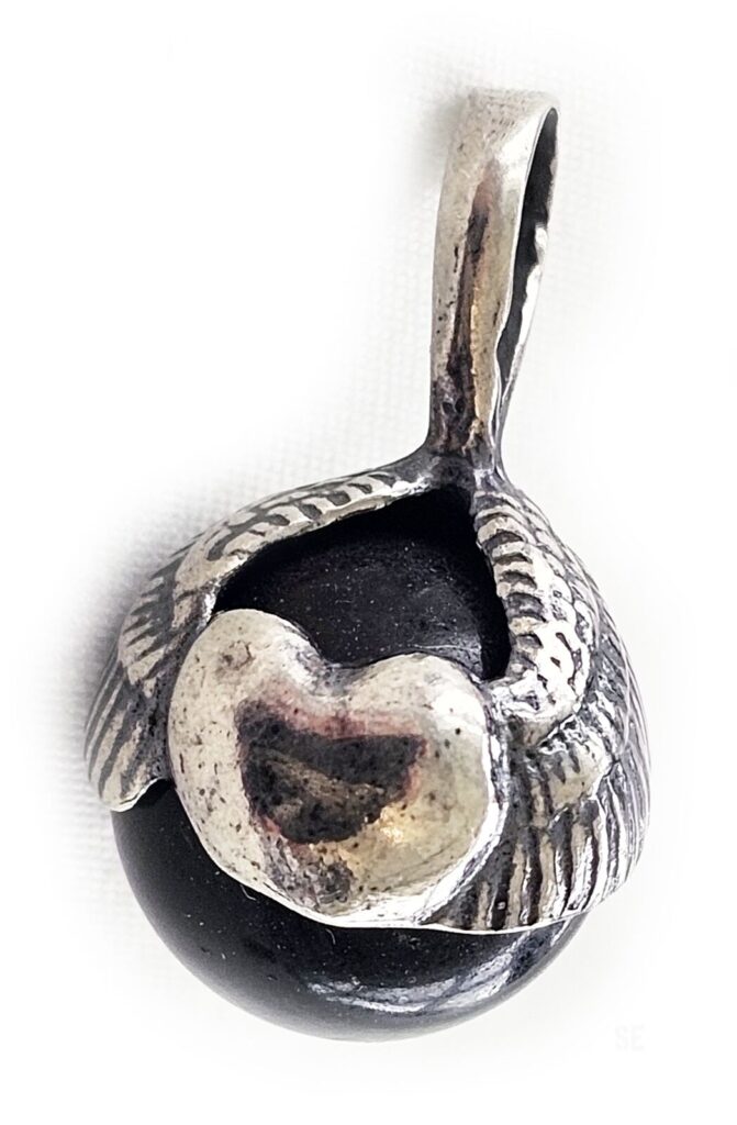 Heart with Wings Holding Black Onyx Sphere in Sterling Silver .925