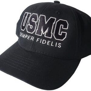 Marine Corps Cap Hat USMC SEMPER FIDELIS Embroidered White on Black USMC