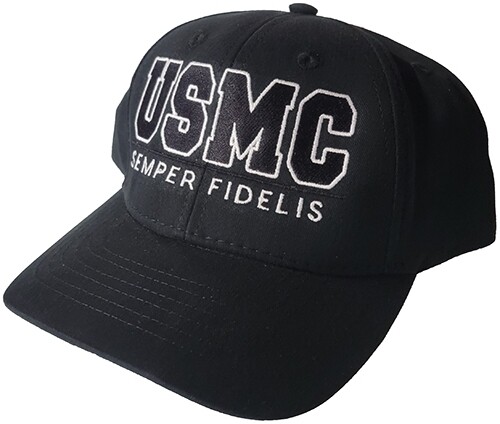 Marine Corps Cap Hat USMC SEMPER FIDELIS Embroidered White on Black USMC