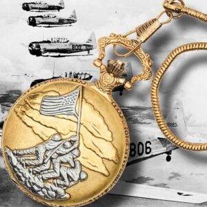 Marine Corps Pocket Watch Iwo Jima Memorial Tribute World War II w Gift Box USMC
