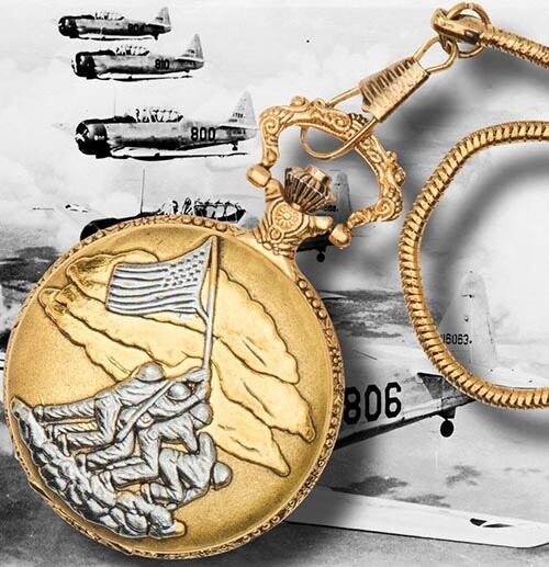 Marine Corps Pocket Watch Iwo Jima Memorial Tribute World War II w Gift Box USMC