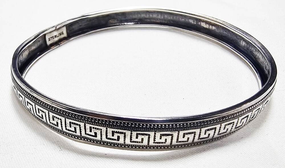 Vintage Sterling Silver 925 Bangle Bracelet Antique Greek Key Greka Handmad 8.2g