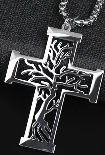 Christian Cross Tree of Life Garden of Eden Fellowship God Stainless w 23" Chain