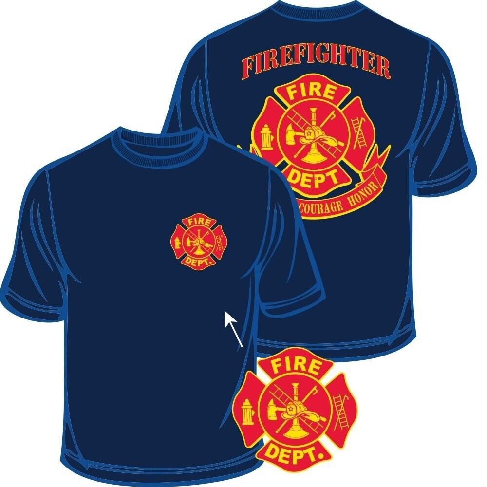 Firefighter Fire Rescue T-Shirt BRAVERY COURAGE HONOR Heavy Cotton Size L