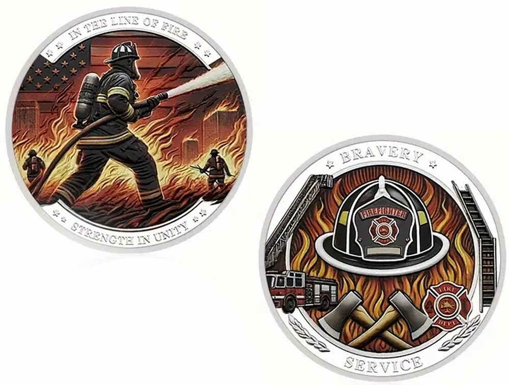 Firefighter Fireman Bravery Service Strength Challenge Coin In Line of Fire 40mm