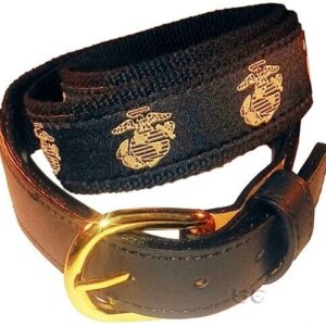 Marine Corps Belt Leather Cotton Stitched Eagle Globe Metal Buckle USMC 30-32