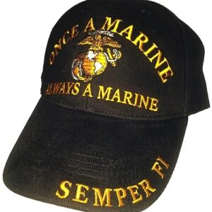 Marine Corps Cap Hat ONCE ALWAYS A MARINE SEMPER FI Embroidered EGA Black USMC