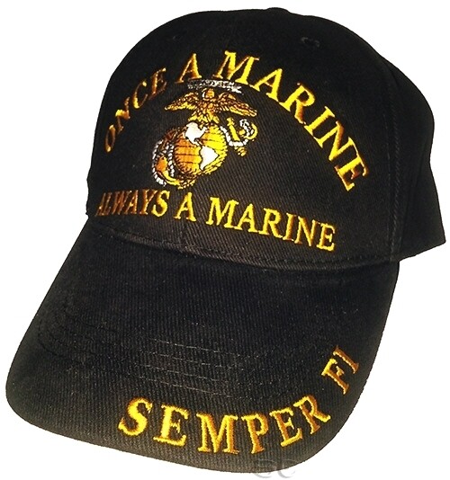 Marine Corps Cap Hat ONCE ALWAYS A MARINE SEMPER FI Embroidered EGA Black USMC