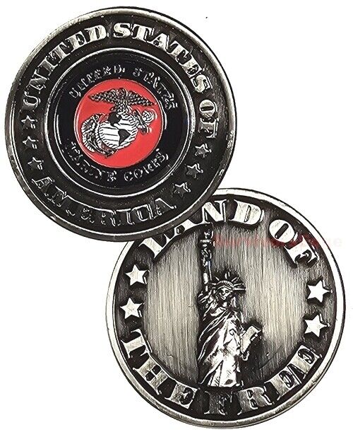 Marine Corps Challenge Coin w Golf Ball Marker UNITED STATES OF AMERICA Liberty