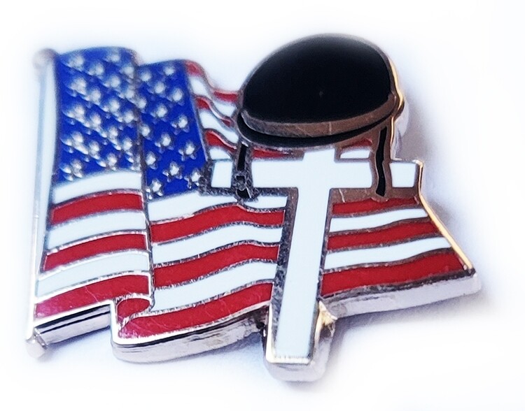 Marine Corps Lapel Pin Fallen Brother Memorial Cross, Flag and Helmet USMC