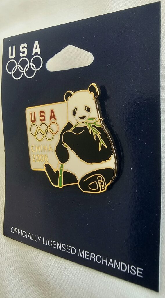 Official Licensed Olympic Games Pin China 2008 Panda Eating Bamboo Team USA USOC