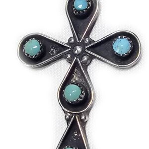 Cross Pendant Vintage Turquoise Sterling Silver 925 Native American Hand Made