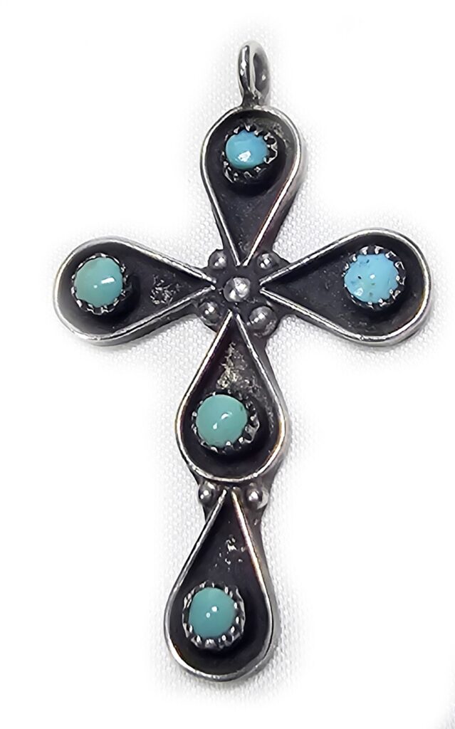 Cross Pendant Vintage Turquoise Sterling Silver 925 Native American Hand Made