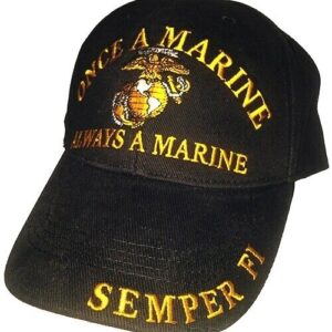 Marine Corps Cap ONCE A ALWAYS A MARINE SEMPER FI Embroidered Hat EGA Black USMC